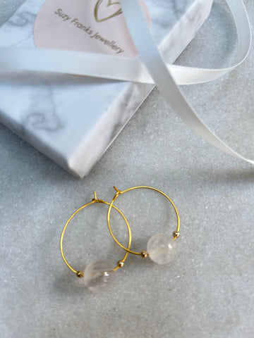 Rose Quartz on Gold Hoop