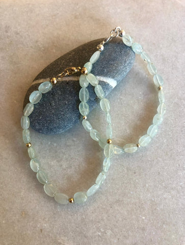 Aquamarine with gold or silver Roll On Bracelet