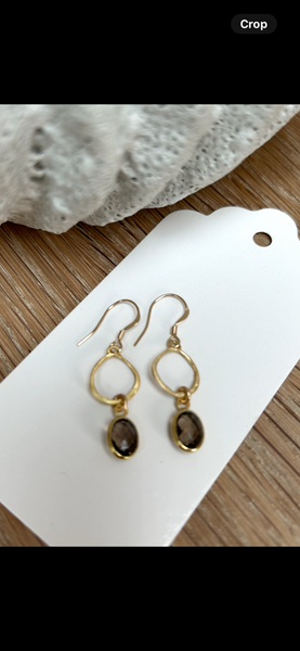 Gemstone on Brushed Gold Drop Earrings