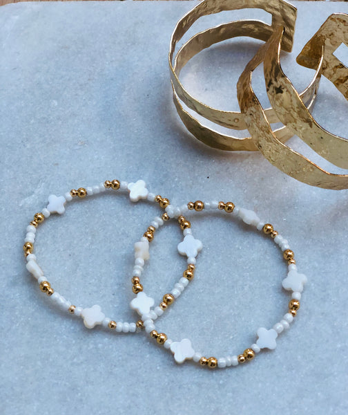 Gold and Mother of Pearl Clover Bracelet