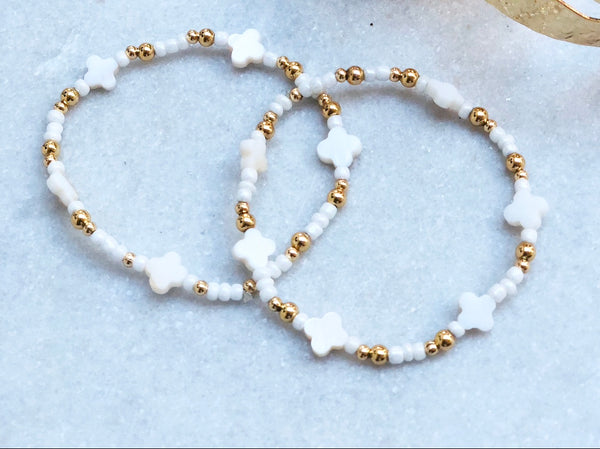 Gold and Mother of Pearl Clover Bracelet