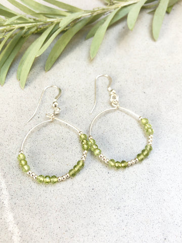 Peridot and Sterling Silver Hoop Earrings