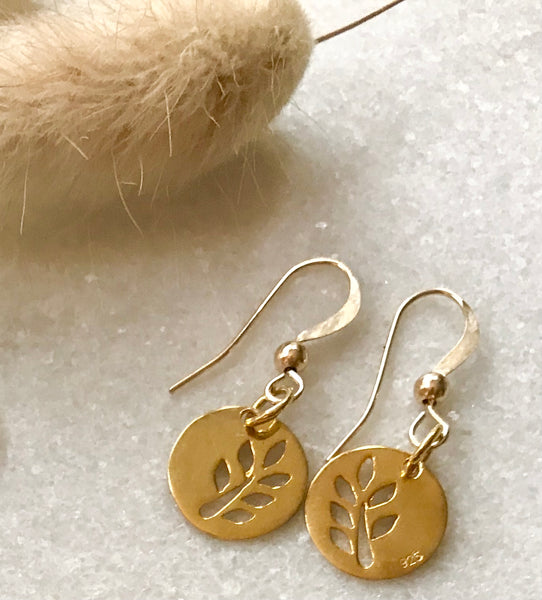 Gold Leaf Cut Disc Earrings