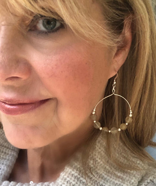 Golden Rutile Quartz on Sterling Silver Hoops