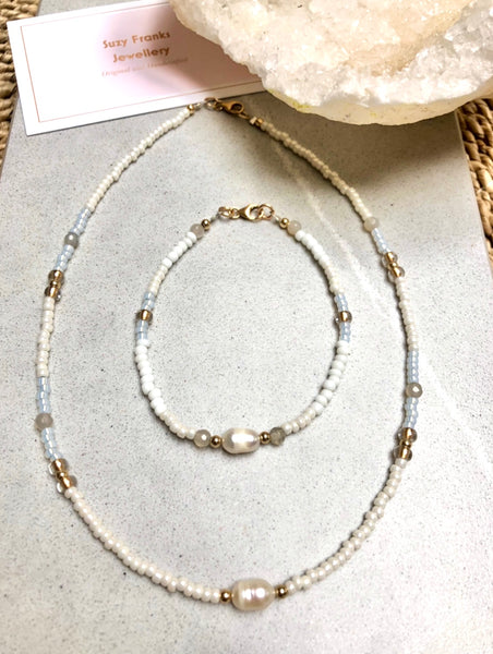 Pearl and White Mijuki Bead Necklace