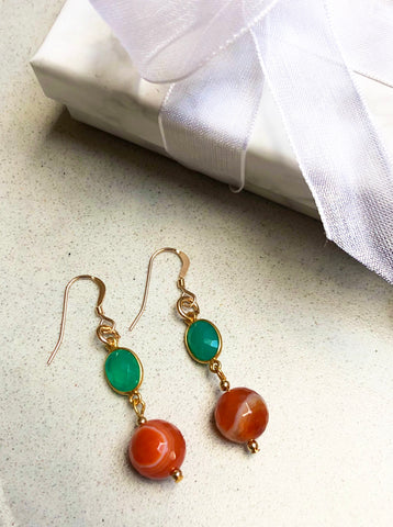 Green Onyx and Carnelian Earrings