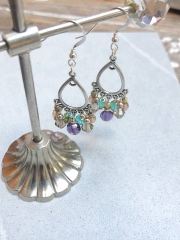 Purple and Green Chandelier Earrings