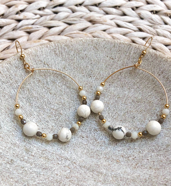 Howlite Large Gold Hoops
