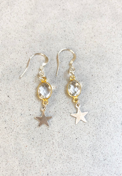 Quartz and Gold Star Earrings