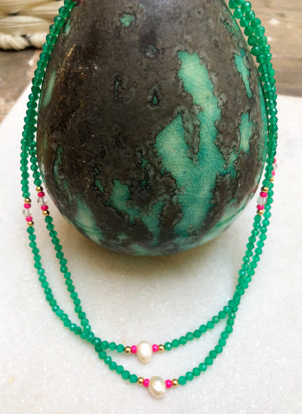 Green Agate and Pearl Necklace