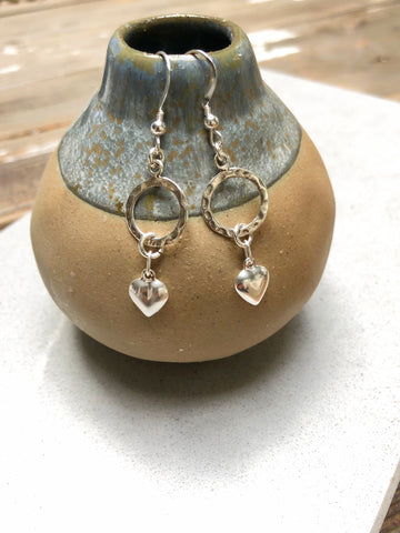 Sterling Silver Hammered Heart Earrings