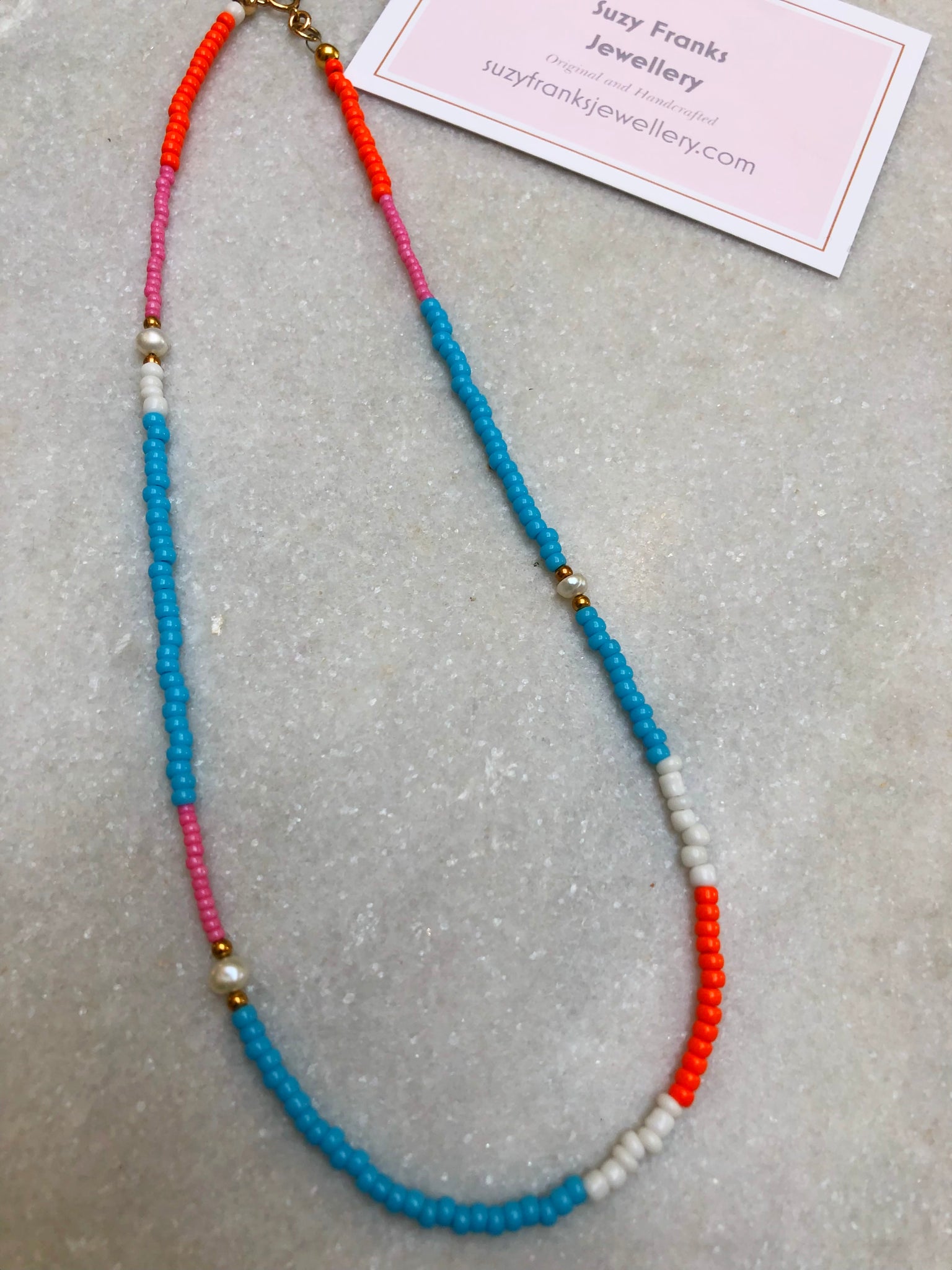 Blue, Pink, Orange Mijuki Bead Necklace