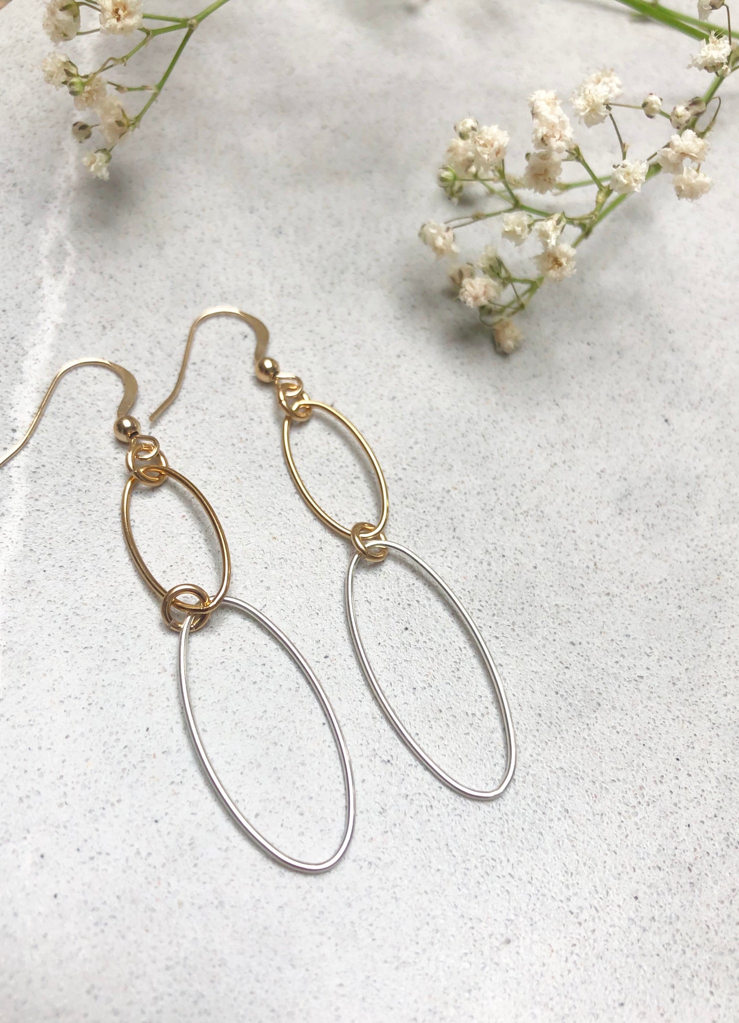 Double Oval Hoop Gold and Silver Earrings