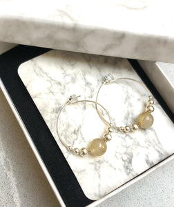 Golden Rutile Quartz on Sterling Silver Hoops