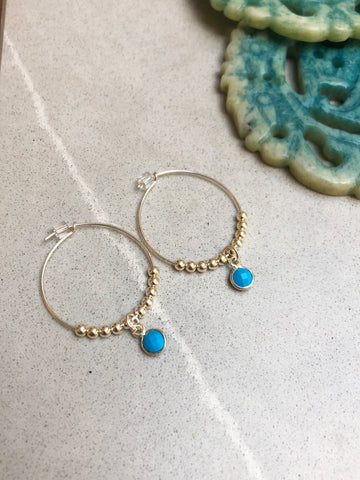 Sterling Silver and Turquoise Hoop Earrings