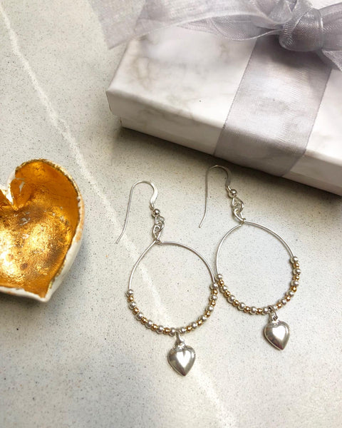 Sterling Silver and Gold Heart Hoops