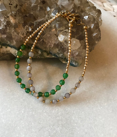 Green or Grey Agate and Gold Bracelets