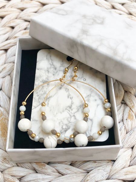 Howlite Large Gold Hoops
