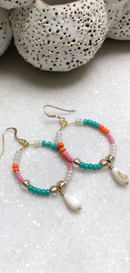 Miyuki Bead Orange and Turquoise Earrings