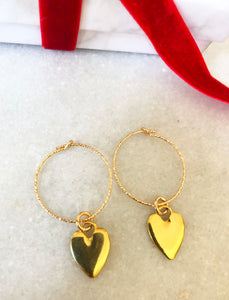 Gold Vermeil hoops with Gold Hearts
